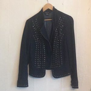 L/S denim jacket with brass grommet detail, pablum,  asymmetrical zipper